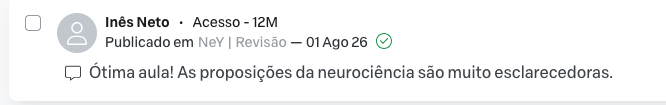 Comentário de aluna na área de estudos