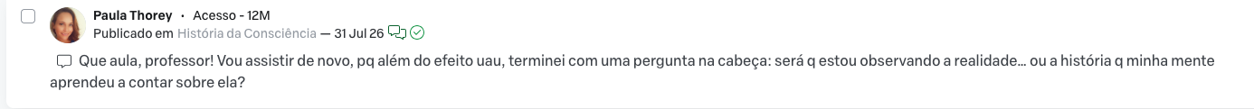 Comentário de aluna na área de estudos