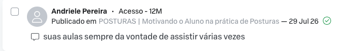 Comentário de aluna na área de estudos
