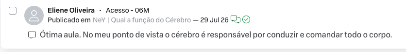 Comentário de aluna na área de estudos