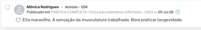 Comentário de aluna na área de estudos
