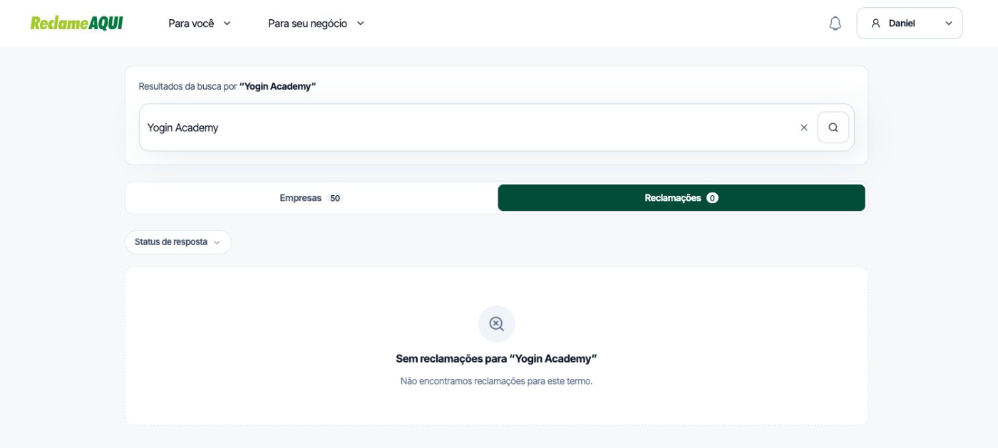 Busca no Reclame AQUI por YogIN Academy sem nenhuma reclamação registrada